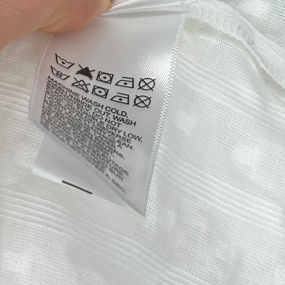 LUCKY BRAND White Textured Swiss Dot Short Sleeve Button Up Blouse Top Women's M - Picture 6 of 6